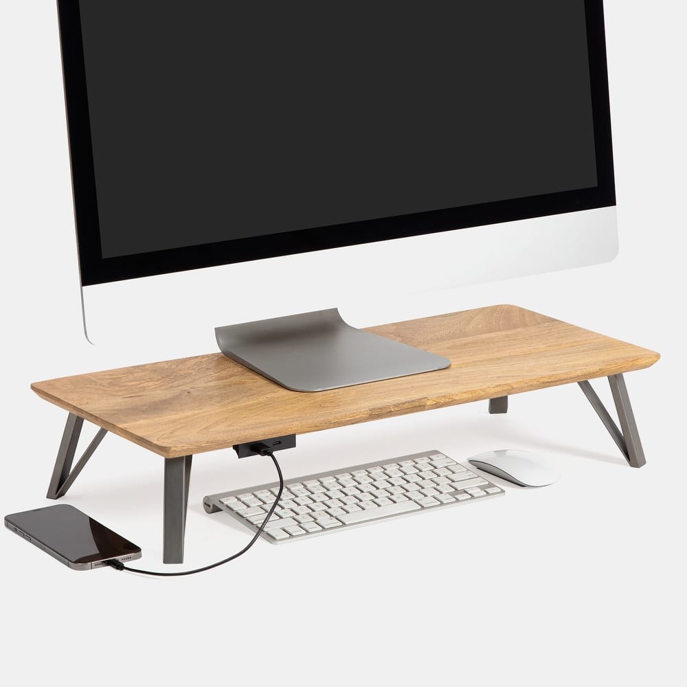 Jani Wood Monitor Stand Riser Desk - Ergonomic Design Stand, Desktop Organizer Table for Home, Office Workspace, Gaming Desk