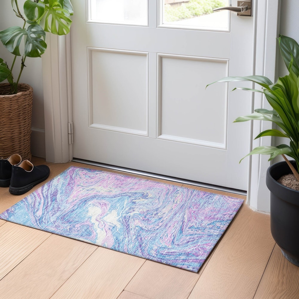 Machine Washable Indoor/ Outdoor Abstract Brushstroke Chantille Rug