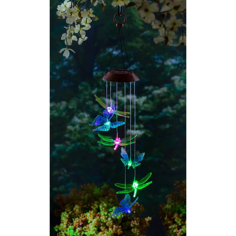 26 in. Dragonfly and Butterfly Color-Changing Solar Mobile