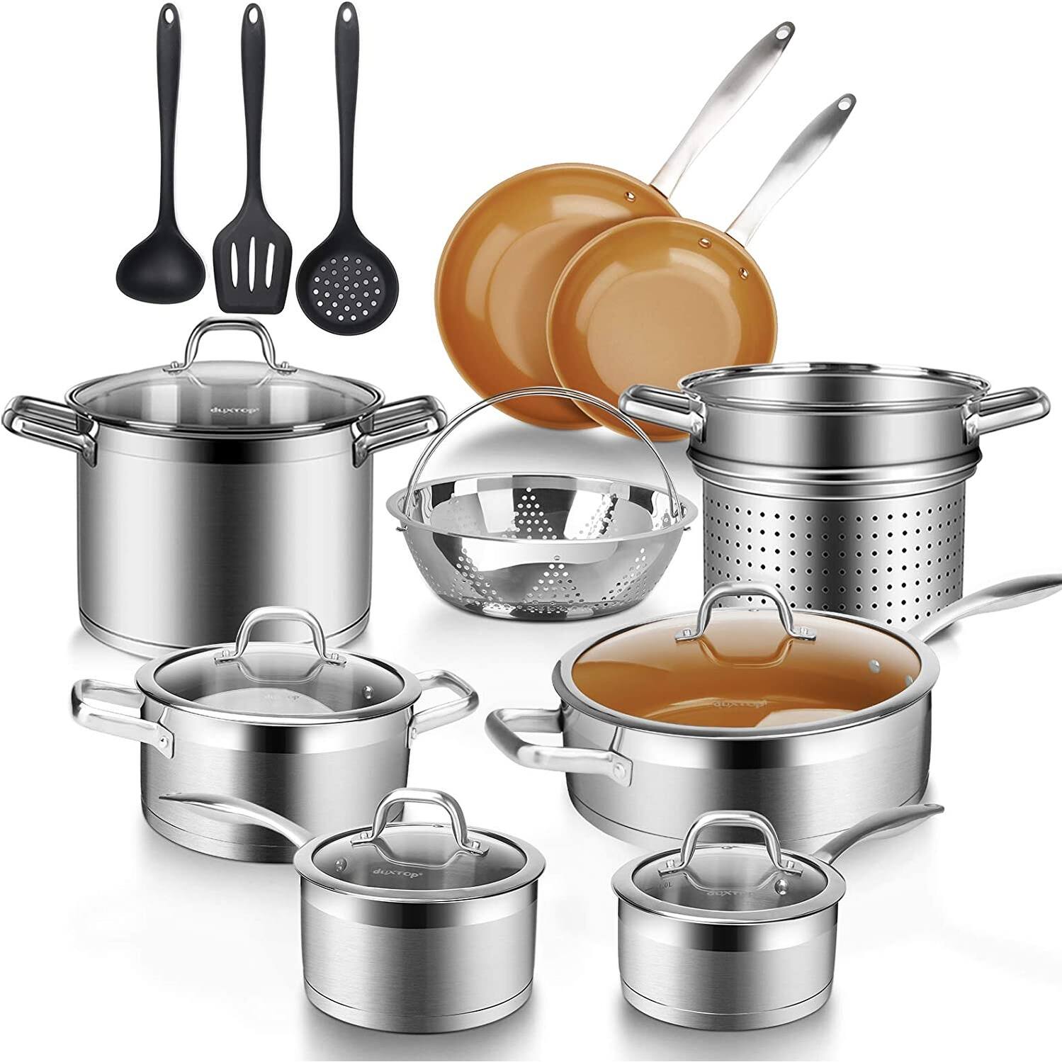 17PC Professional Stainless Steel Induction Cookware Set, Stainless