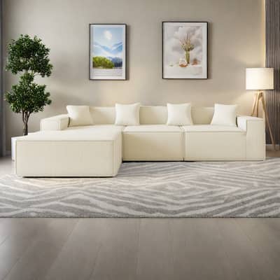 109" Corduroy Modular L-Shaped Sectional Sofa with Reversible Ottoman Included, Deep Seat Cushions