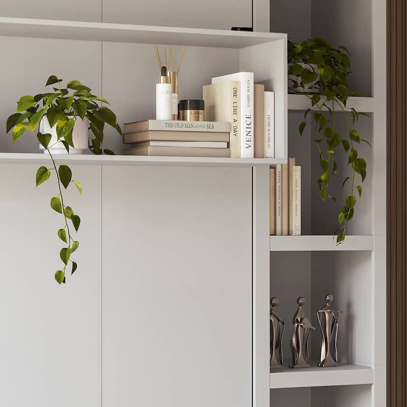 Easy-Lift Queen Murphy Wall Bed with Bookshelf