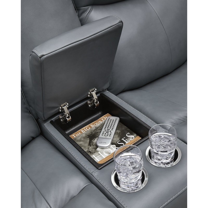 Signature Design by Ashley Mindanao Steel Power Reclining Loveseat with Console - 79"W x 42"D x 43"H