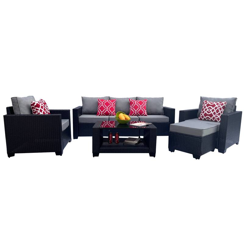 7-Piece Patio Outdoor Sofa Set with Coffee Table,3-Seater Sofa and Ottoman
