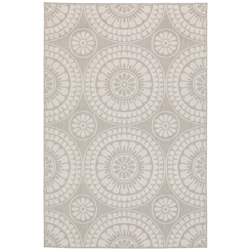 Vista Home Palmetto Floral Medallion Indoor/ Outdoor Area Rug - 9'10" x 12'10" - Grey/ Ivory