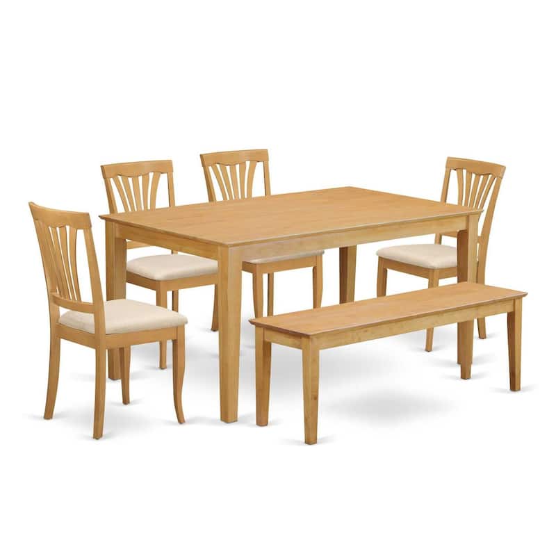 Dining Room Set 6 Piece Table & Chairs Bench - Oak Finish Kitchen Set 36x60 Inch
