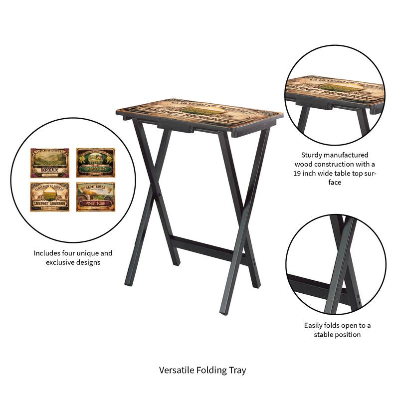 Wine Label TV Tray Set with Stand (S/4)