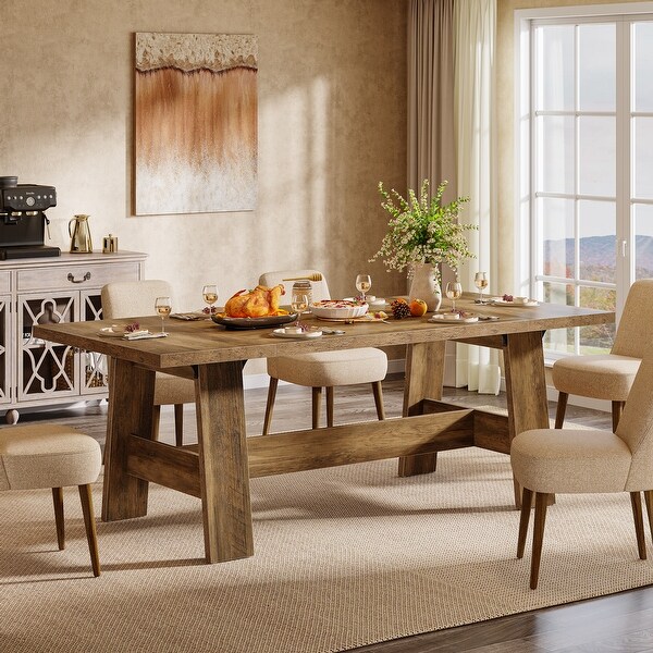 70-Inch Long Dining Table for 6-8 People, Rectangular Farmhouse