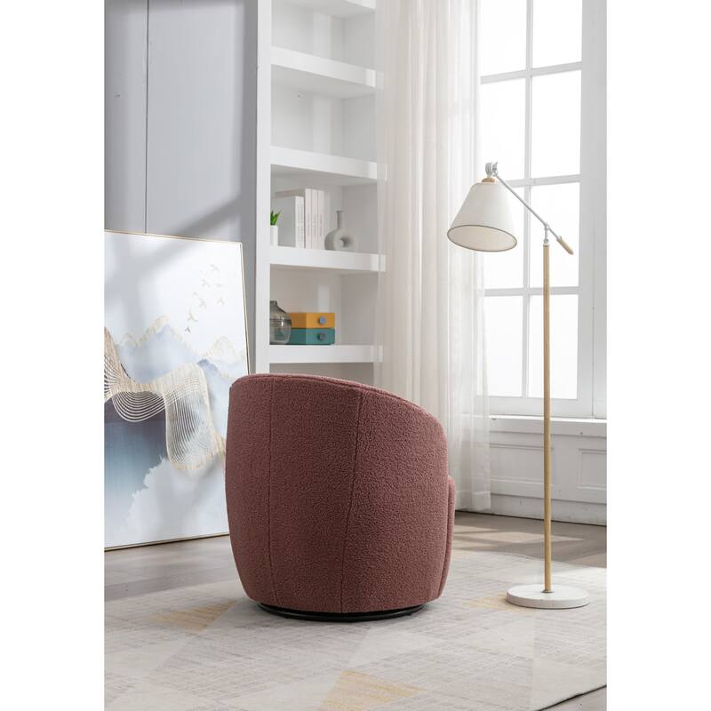 Teddy Fabric Swivel Barrel Chair with 360° Rotation & Metal Base