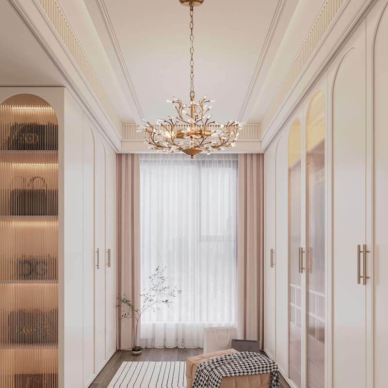 Flavia 4-light Crystal Beaded 9-Branch Chandelier - Brushed Brass