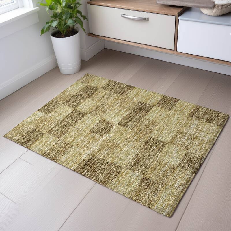 Premium Washable Super Soft Modern Checker Mayfield Rug - Gold - 1'8" x 2'6"