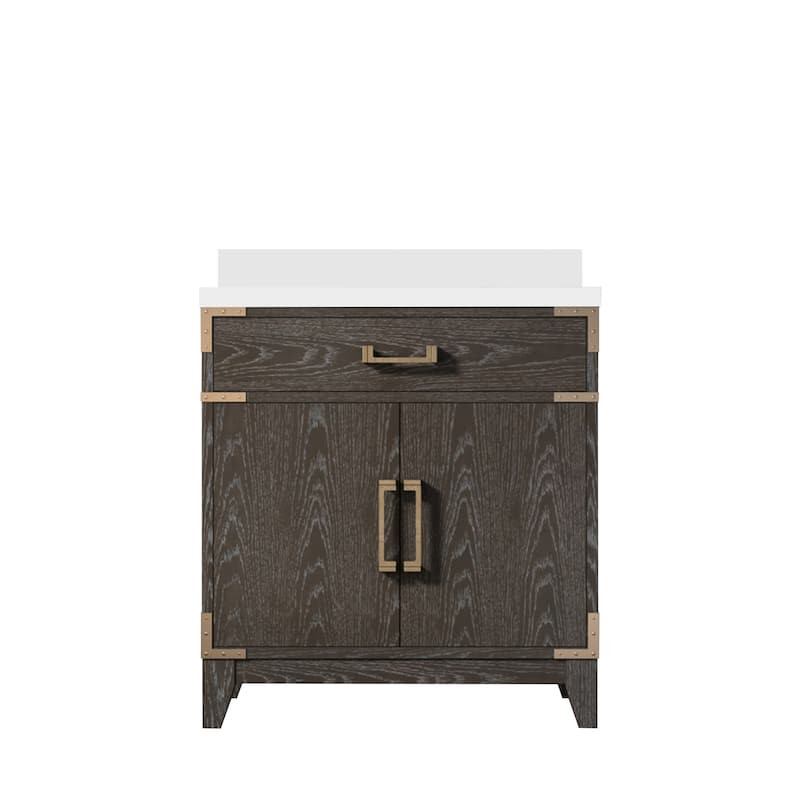 Laurel Bath Vanity with Cultured Marble Top and Sink - 30 inch - Brown Oak