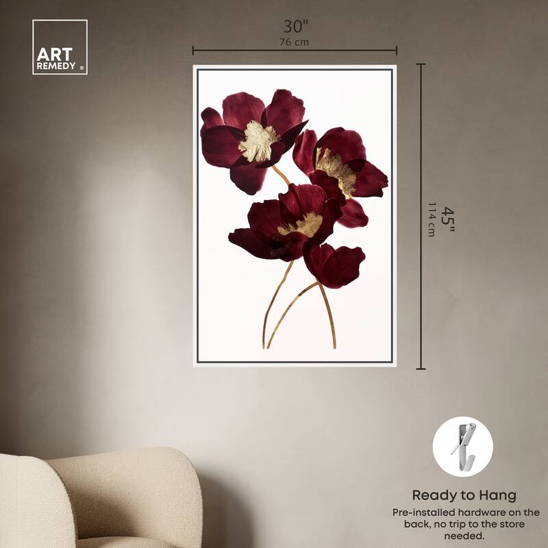 Art Remedy Wine Flowers Framed Floral Fine 1 Piece Canvas Wall Art