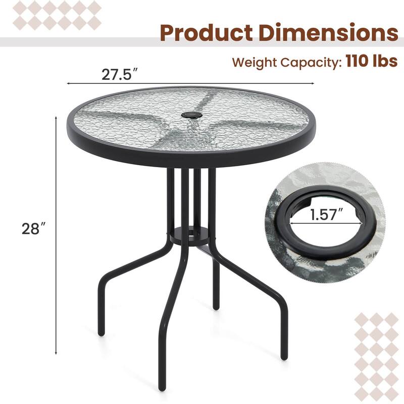 27.5" Outdoor Bistro Table Patio Round Dining Table w/ Umbrella Hole