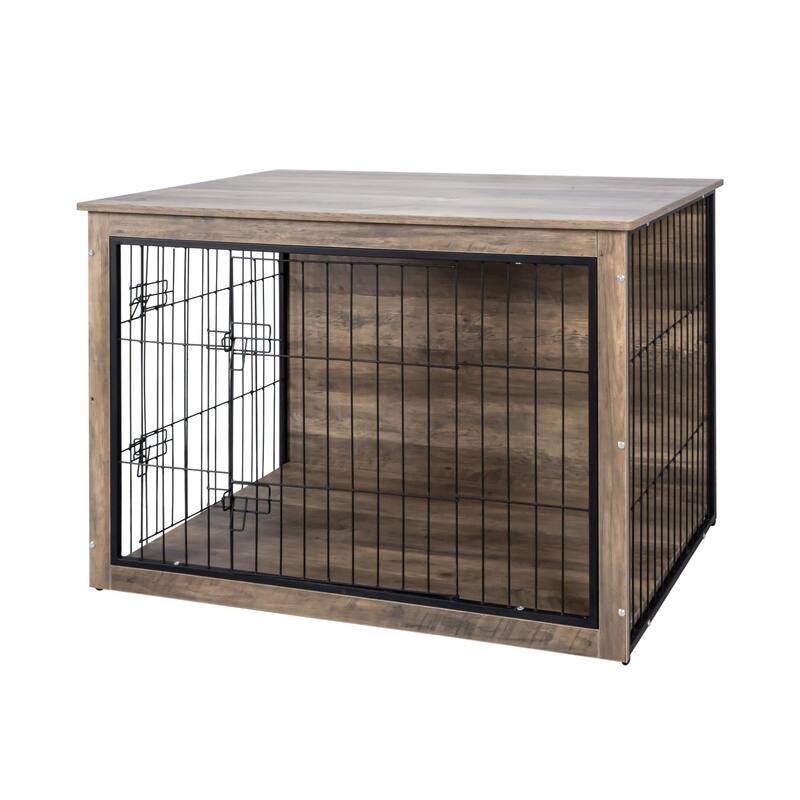 GDF Studio - Bubu Modern Wooden Dog Crate Furniture with Double Doors and Indoor Kennel Design