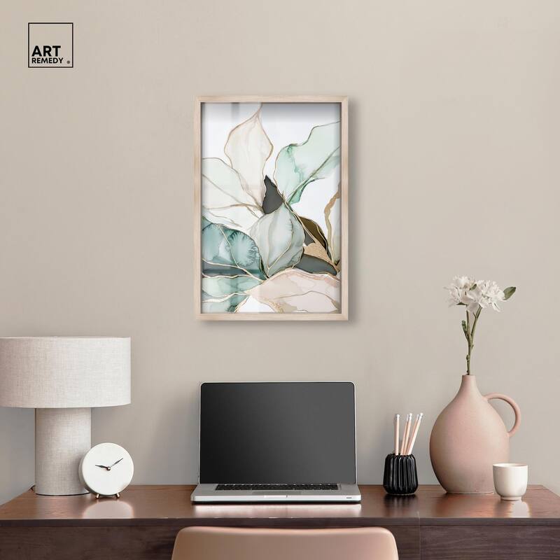 Pastel Leaves with Gold III Shadowbox by Art Remedy
