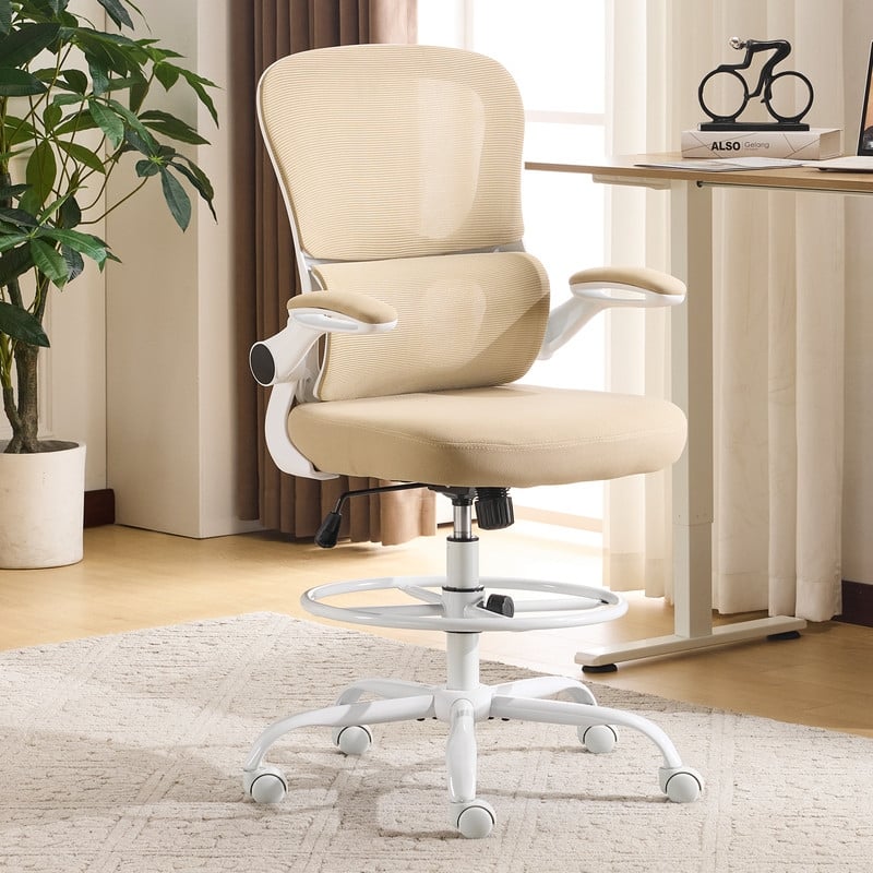 Breathable Mesh Tall Office Chair Drafting Chair With Adjustable Footrest Ring