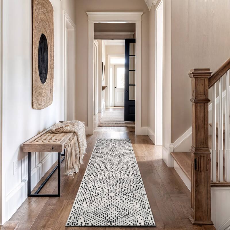 Black Ivory Tribal Pattern Stylish and Durable Area Rug - Cream - 2' 3" x 12'