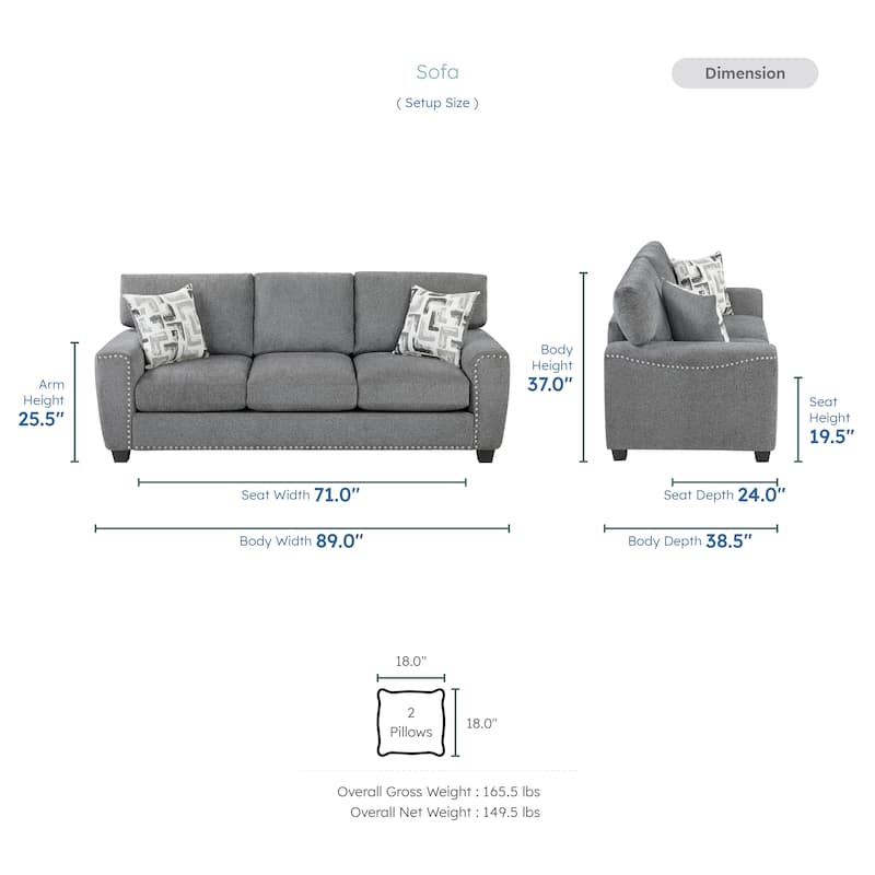 Windsor Chenille 2-Piece Living Room Sofa Set with Nailhead Trim