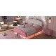 preview thumbnail 13 of 28, Full Size Upholstered Princess Platform Bed with Crown-Shaped Headboard, Soft Night Light Strips, and Gold Metal Legs