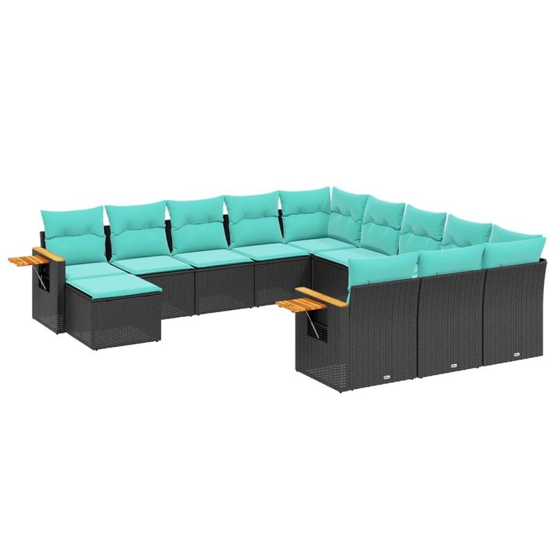 vidaXL 11 Piece Patio Sofa Set with Cushions Black Poly Rattan - 21.7x27.2x24.4