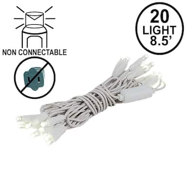 20 Light LED Christmas Mini Light, Warm White, Non-Connectable, White Wire, 8.5’