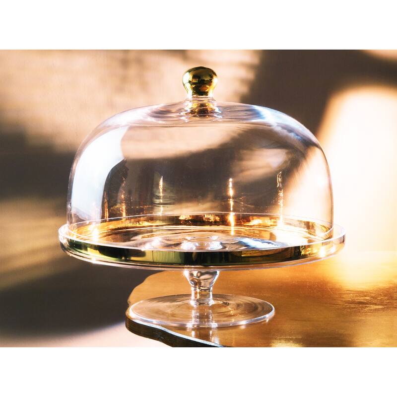 Majestic Gifts Inc. Cake Stand & Dome W/ Gold Rim & Gold Knob-11.75"D - 11.75"