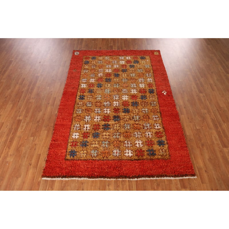 Geometric Moroccan Shaggy Oriental Rug Handmade Wool Carpet - 5'11" x 8'8"
