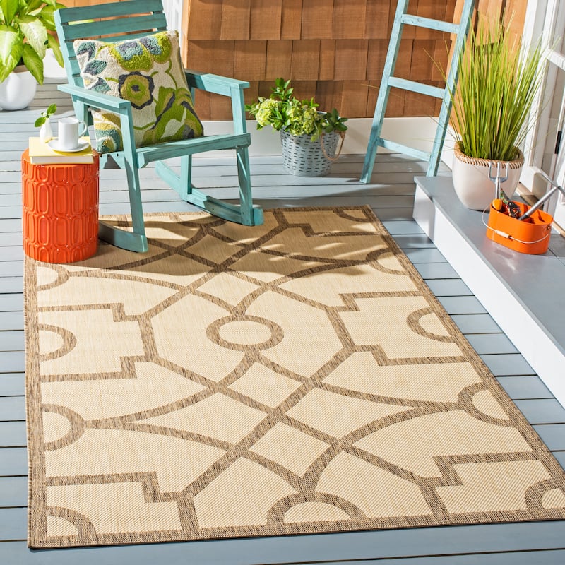 Martha Stewart by SAFAVIEH Fretwork Indoor/ Outdoor Waterproof Rug - 2'7" x 5' - Beige/Dark Beig