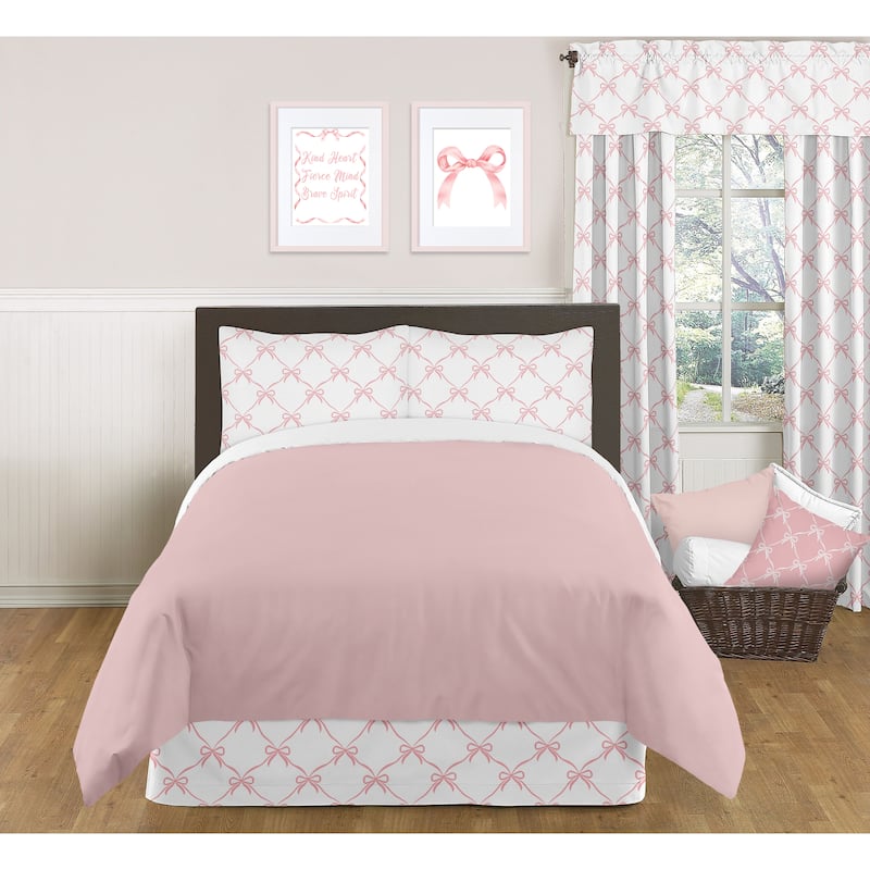 Sweet Jojo Designs Pink Bows Girl Queen Bed Skirt -Blush & White Elegant Bow for the Ballerina Ballet Dancer Princess Collection
