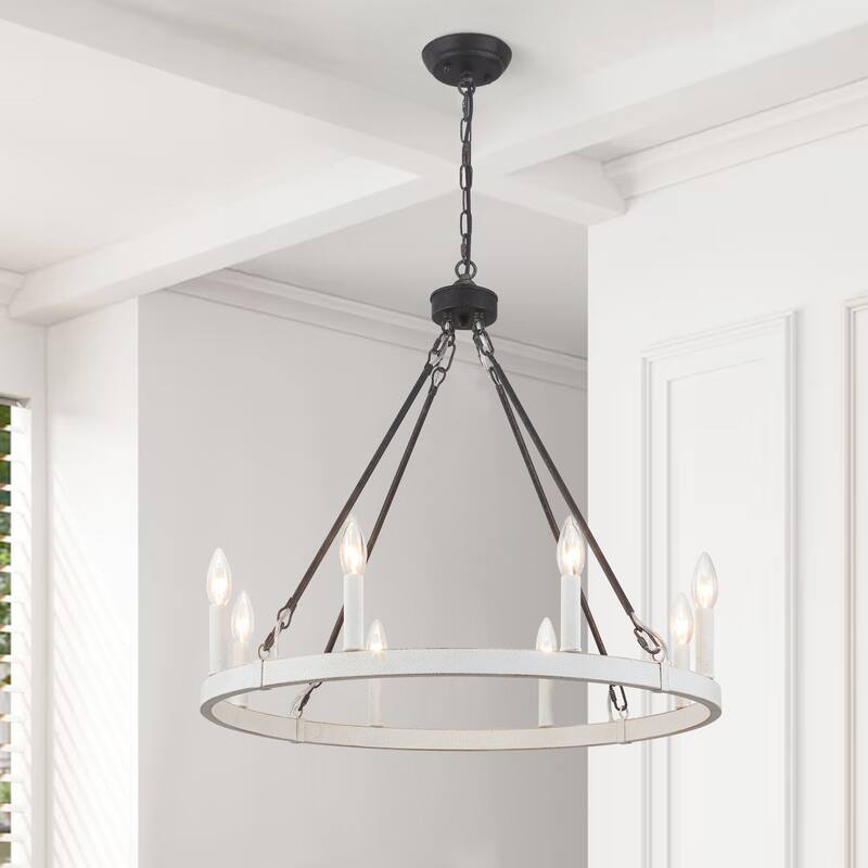 25.98" Wide 8-Light Farmhouse Chandelier, Wagon Wheel Chandelier for Dining Room Living Room Bedroom Kitchen