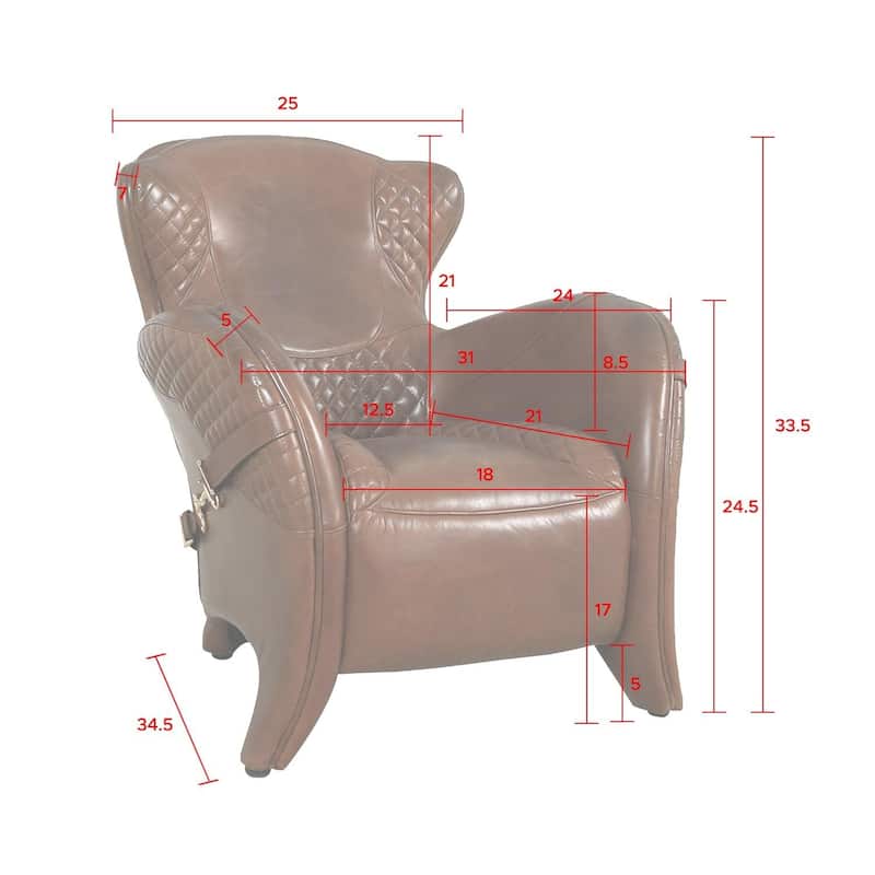 Pasargad Home Aspen Top Grain Leather Wing Chair, Brown - W31"xD34.5"xH33.5"