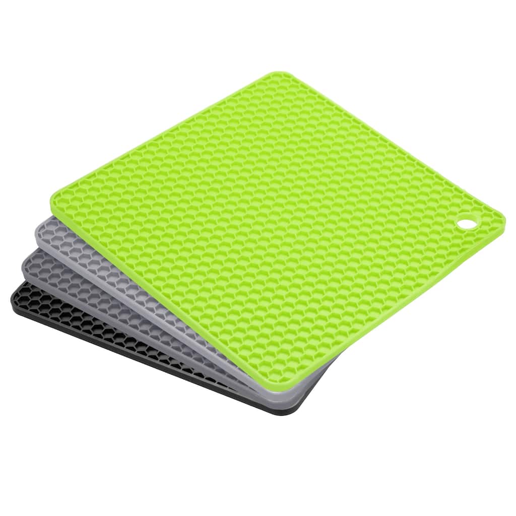 4pcs Silicone Pot Holder Trivet Mat Hot Pads Table Placemat-Multicolor - Black/Dark Grey/Light Grey/Green