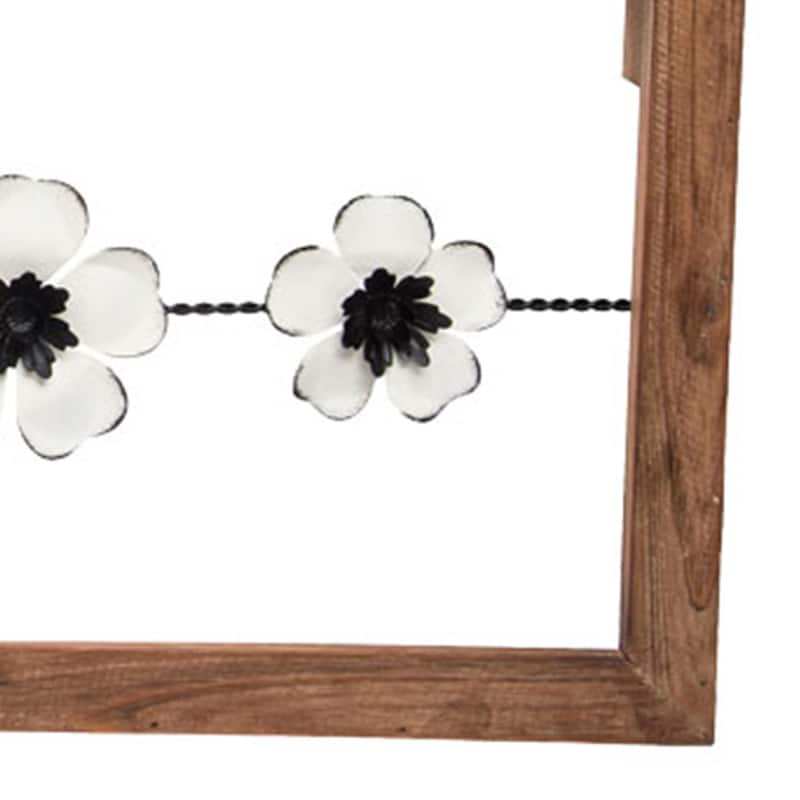 Foreside Home & Garden 38 x 12 inch Rustic White Flower On A Wire Wood And Metal Wall Décor