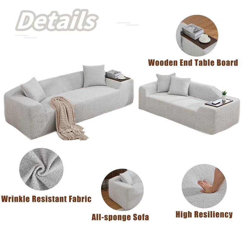 Boucle Sofa Set: 3 Seater, 2 Seater, and End Table for Living Rooms