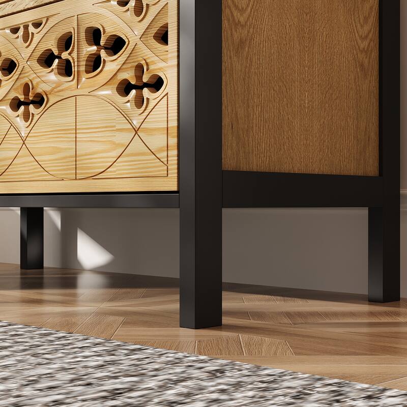 Display Storage Cabinet with Intricate Design Elegant Home Storage Solution Bookshelves Curio - 33.4"x70.9"