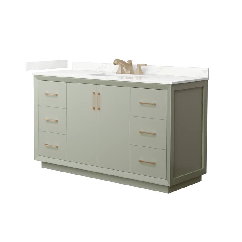 Wyndham Collection WCF414160S-QTZ-US3MXX Strada 60" Free Standing - Light Green / Giotto Quartz Top / Satin Bronze