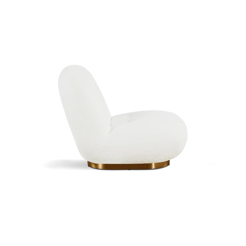 Plush Glam White Lounge Chair with Gold Base