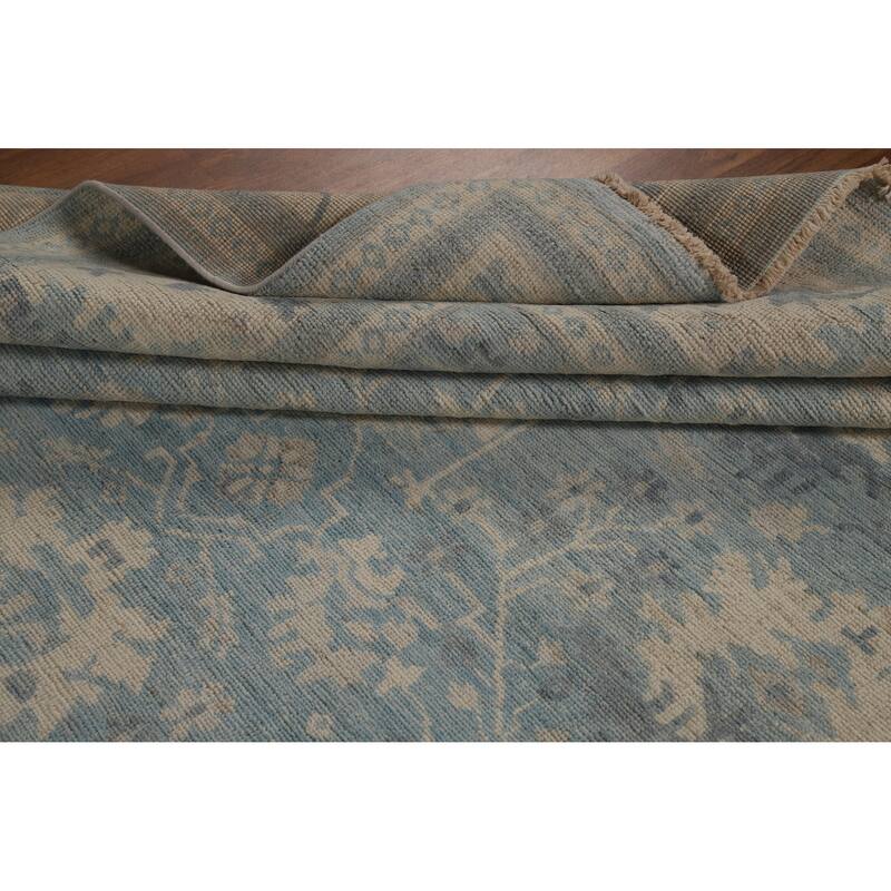 Transitional Blue Oushak Turkish Area Rug Hand-Knotted Wool Carpet - 8'0"x 9'10"
