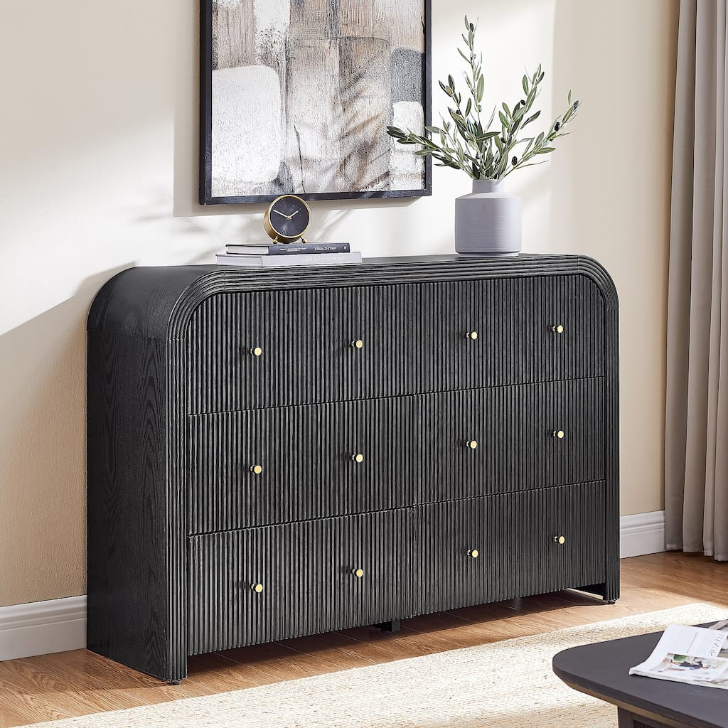 Modern Fluted 6 Drawers Dresser, Wood Chest of Drawers for Bedroom
