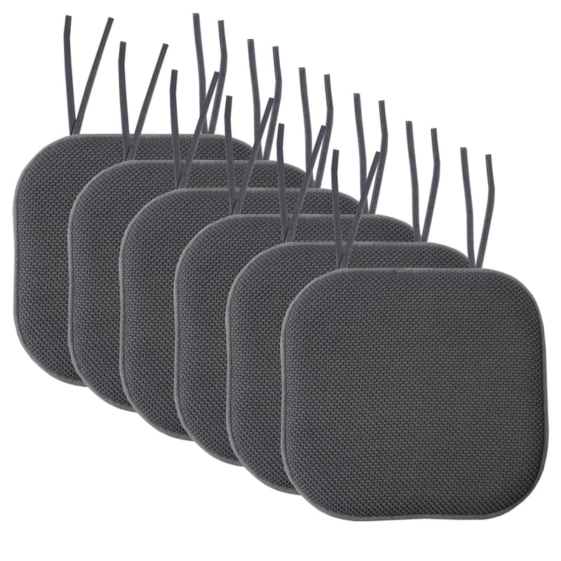 Sweet Home Collection Honeycomb Memory Foam Non Slip Chair Cushion Pad with Ties 16" x 16" - Set of 6 - Grey