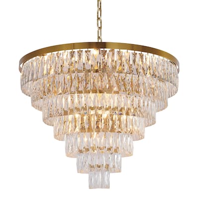 32" Gold Metal Chandelier With Clear Crystals