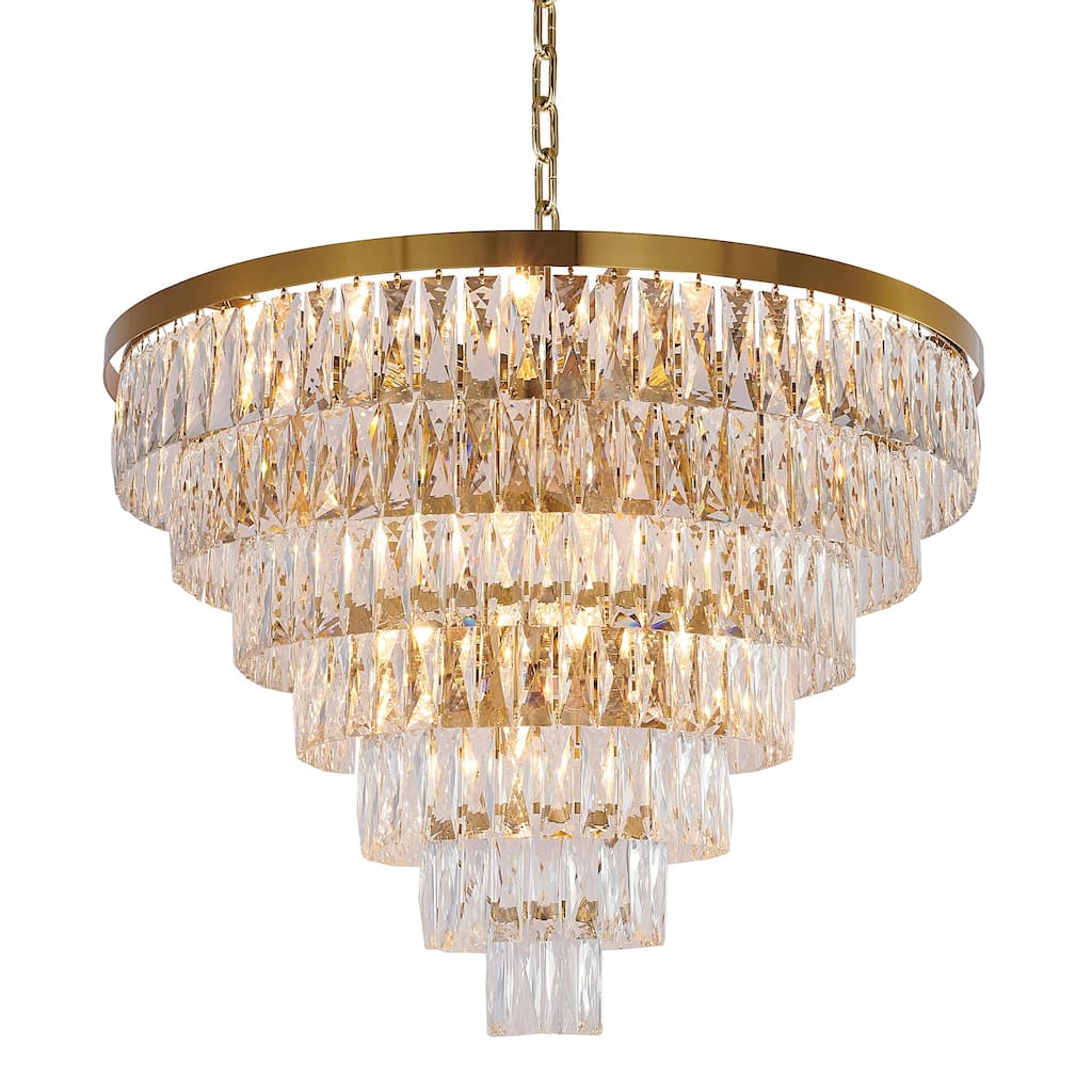 27 Light Gold Metal Chandelier With Clear Crystals