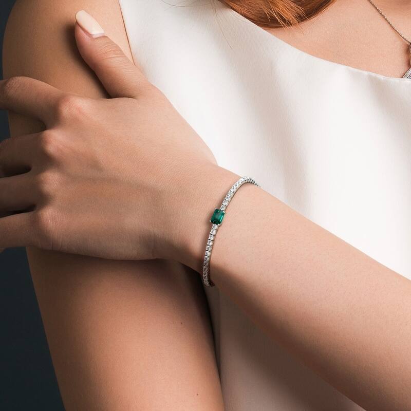 Miadora 6 3/4ct TGW Created Emerald & Created White Sapphire Bracelet in Sterling Silver