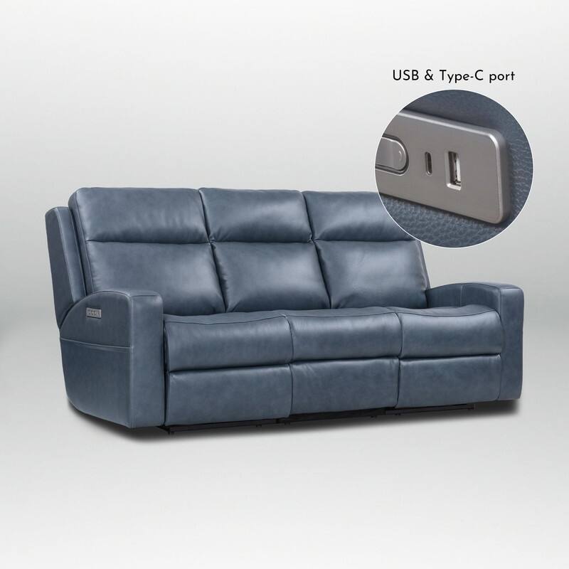 89" Wide Top Grain Leather Power Reclining Sofa Electric Recliner Sofa with Storage, USB Charge Port, Adjustable Headrest