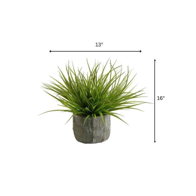 HomeStock Wild Grass in Concrete Bowl - Neutral Faux Plant for Minimalist or Industrial Spaces - 16