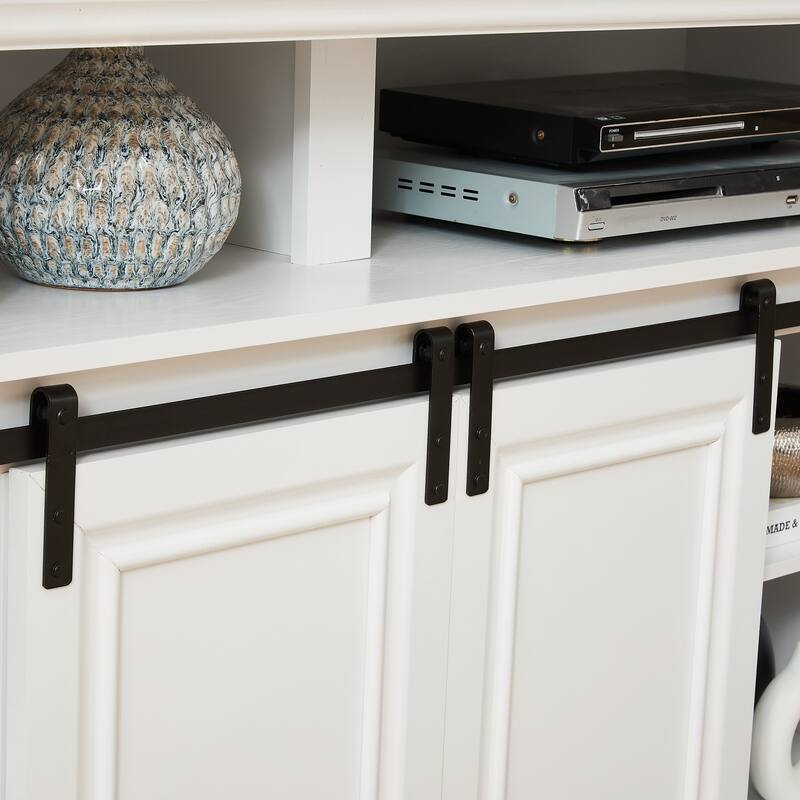 Media Console Table with Storage Cabinet, Mid Century Style Entertainment TV Table, Sliding Door TV Cabinet, Antique White.