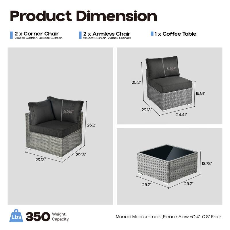 OVIOS 5-Piece Low-profile Deep Seat Wicker Outdoor Patio Furniture Set