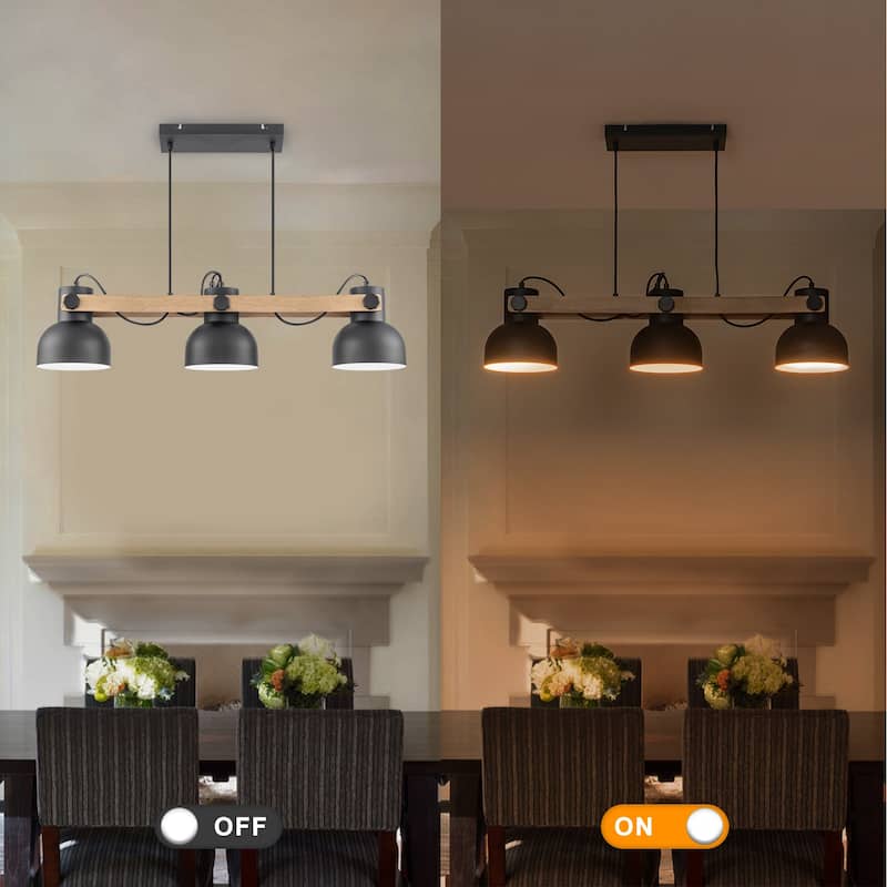 3-Light Industrial Linear Kitchen Island Pendant Light Dome Shades - Dia.32.68-in