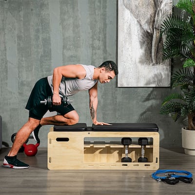Soozier Adjustable Weight Bench with Rack for Dumbbells & Storage, Workout Bench Home Gym Storage Rack